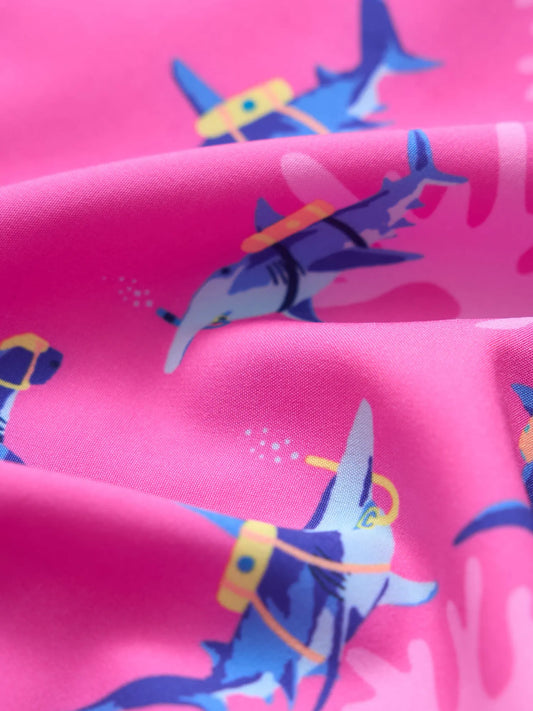 The Great Pink Sharks (Boys Lined Swim Trunk)