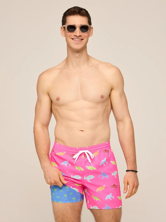 The Turtally Awesomes 5.5" (Classic Lined Swim Trunk)- Pink
