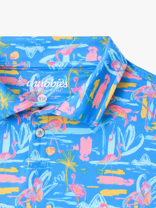 The Single & Ready To Flamingle (Boys Performance Polo)- Blue