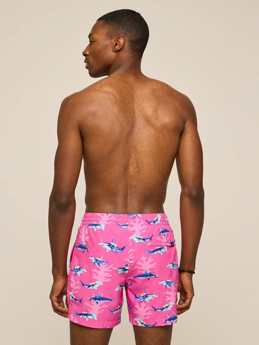 The Great Pink Sharks 5.5"  (Classic Lined Swim Trunk)
