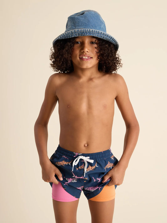 The King of the Seas (Boys Lined Classic Swim Trunk- Shorter)