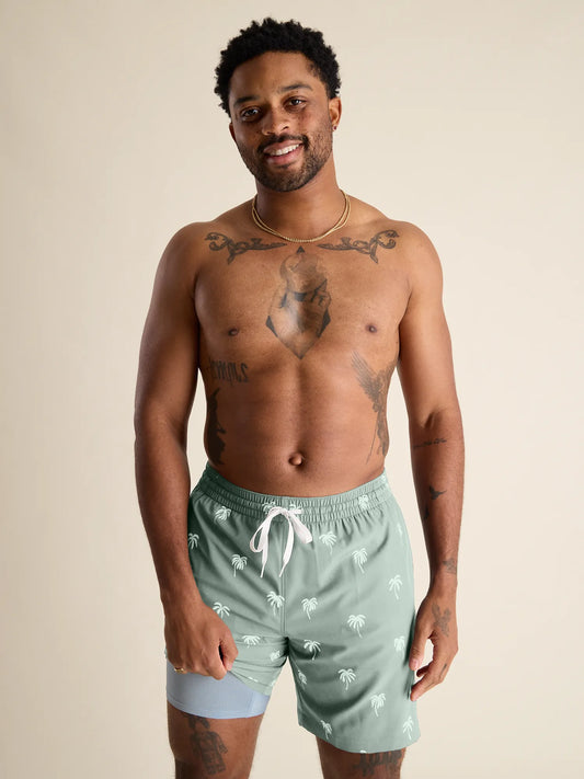 The Midnight Palms 7" Classic Lined Swim Trunk - Olive