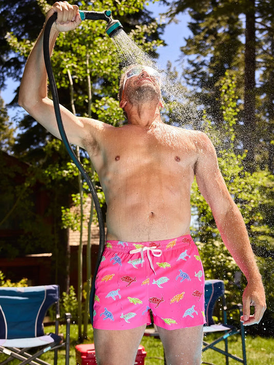 The Turtally Awesomes 4" (Classic Lined Swim Trunk)- Pink