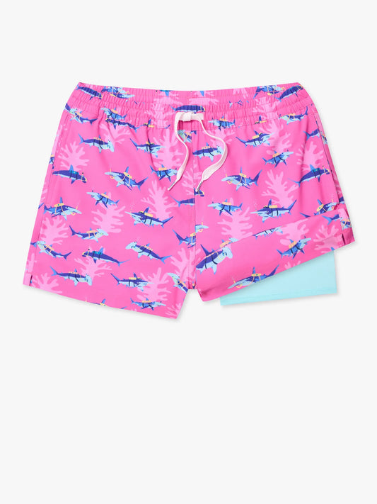 The Great Pink Sharks (Boys Lined Swim Trunk)