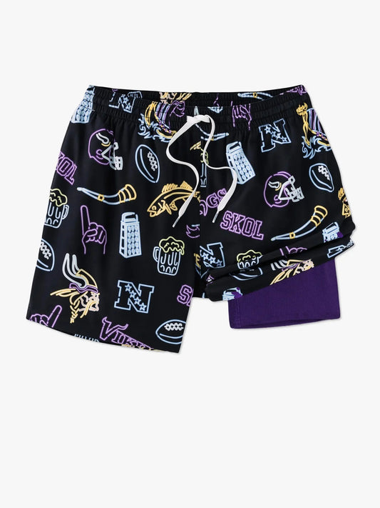 Chubbies The Neon Vikings 5.5" Inseam for Men Polyester/Spandex Swim Trunks with Boxer Brief Mesh Liner