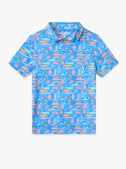 The Single & Ready To Flamingle (Boys Performance Polo)- Blue